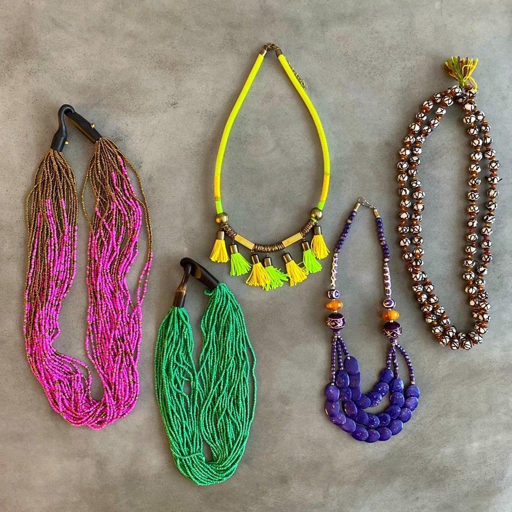 Set of 5 Artisan Necklaces India Jewelry Handmade Beaded Necklaces Colorful